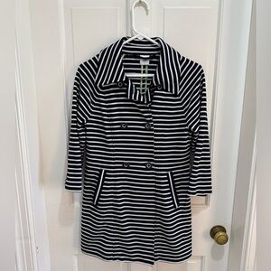 Cabi Maritime Trench Navy & White Striped Women's Coat